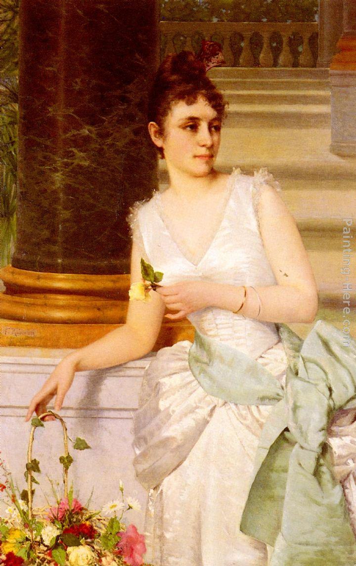 Franz Leo Ruben Portrait Of A Lady With A Green Satin Sash